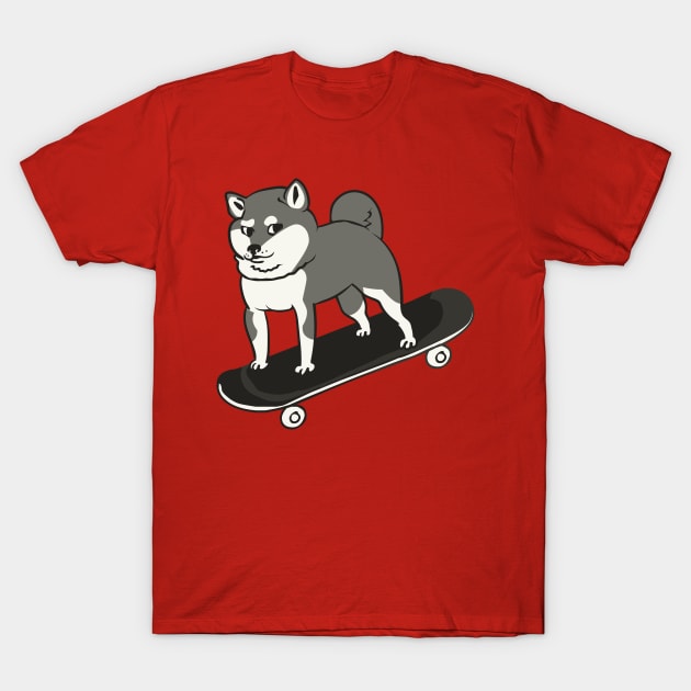 Skateboarding Shiba Inu T-Shirt by huebucket
